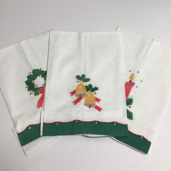 Lillian Vernon Christmas Tea Towels Holiday SET OF 3 Appliqués 1984 Vintage NEW - Picture 2 of 14